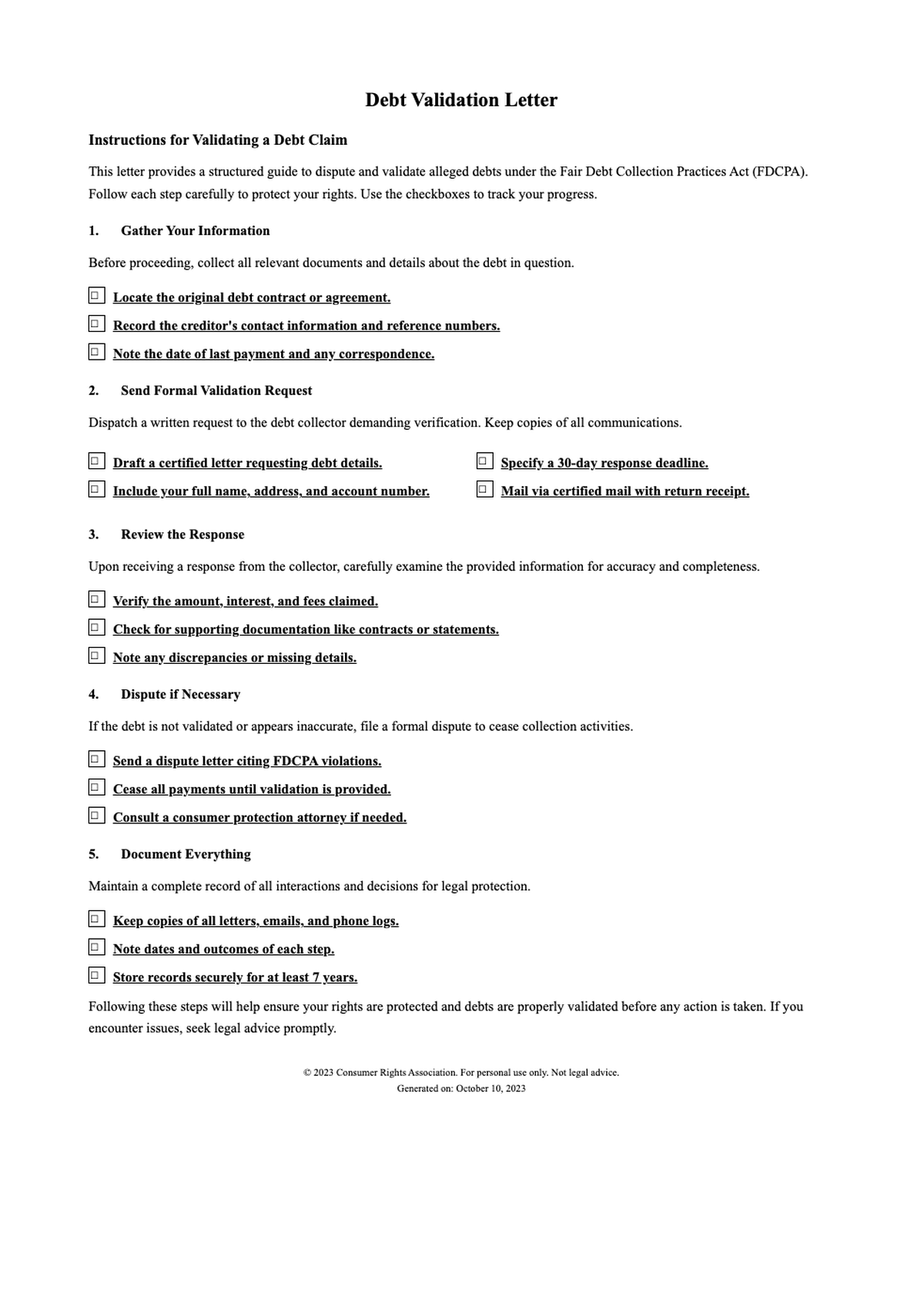 Debt collector validation letter instructions with steps and legal guidance_variant_3